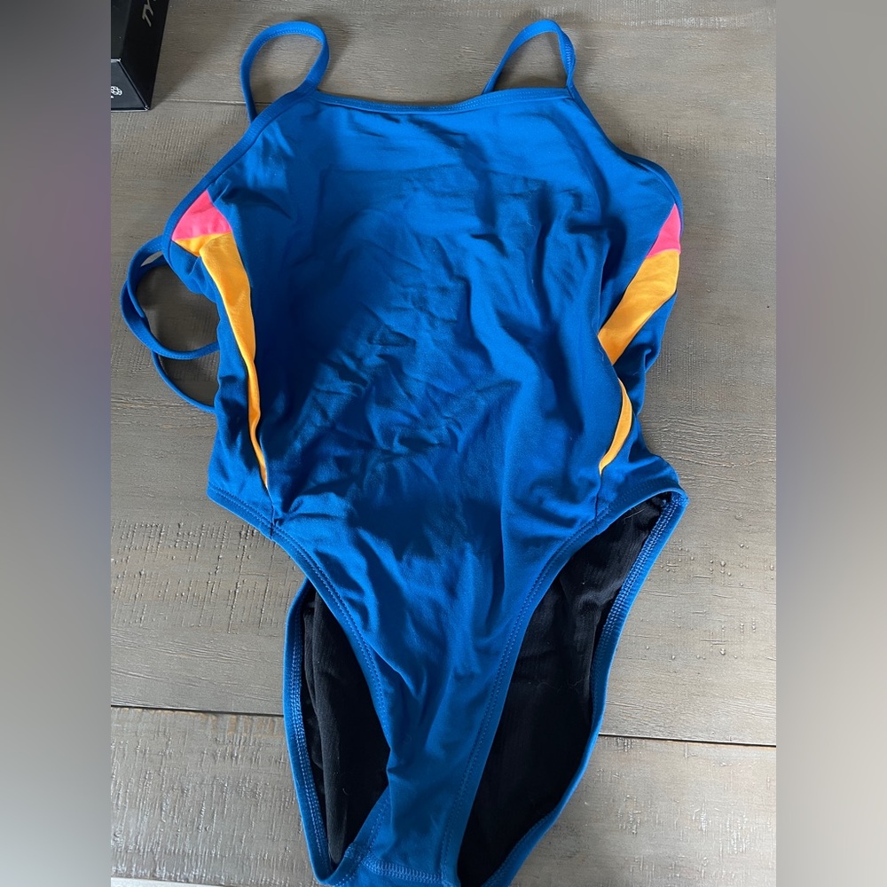 Jolyn Blue One Piece Swimsuit with Pink and Yellow Accents